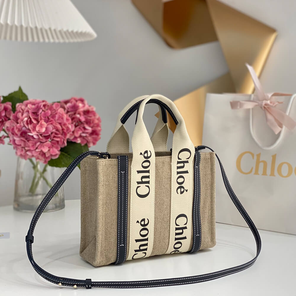 Chloe Small Woody tote bag in linen